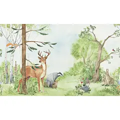 北欧水彩麋鹿儿童房壁纸墙纸无缝定制动物丛林卧室背景墙壁画墙布-淘宝网