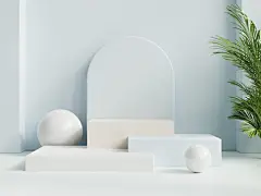 Podium in abstract blue composition for product presentation3d rendering