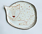 Sleepy cat  ceramic plate with pastel polka dot by clayopera, $35.00