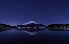 双子座流星和富士山 山中湖4k风景壁纸