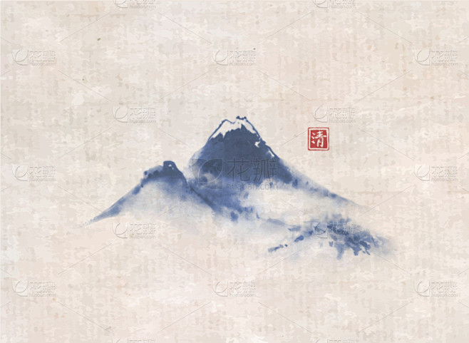 墨水,蓝山,动物手,传统,请柬,壁纸,富...