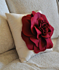 Rose Applique Ruby Red Rose on Cream Pillow 14x14