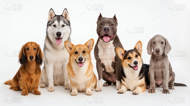 常规内容-动物系列写实感多种犬类小狗合照素材-花瓣网