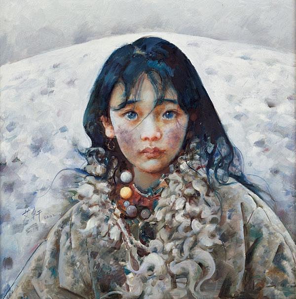 画家艾轩笔下的西藏女孩 油画欣赏--创意...