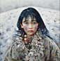 画家艾轩笔下的西藏女孩 油画欣赏--创意图库 #采集大赛#