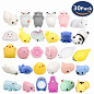 Fstop Labs 30PCS Mochi Squishy Animal Stress Toys, Mini Animal Squishy Stress Relief Animal Toys Mochi Squeeze Toys Mini Seal Bear Cat Tiger Pig Smile Cloud Squishies Random Color