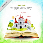 Watercolor open book with a castle background Premium Vector