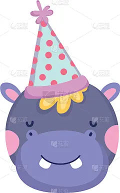可爱的,小的,河马,性格,派对帽,华丽的,玩具,动物,儿童,问候
