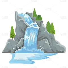 扁平-河流瀑布贴纸-河流瀑布