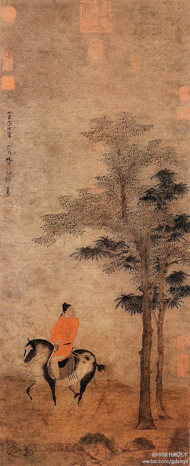 人物戴乌纱帽,着红衣