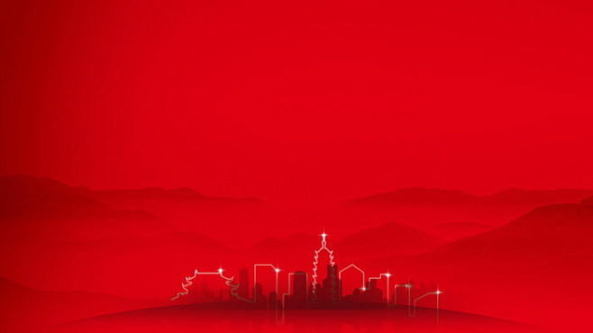 两张红色简洁建筑剪影ppt背景图片