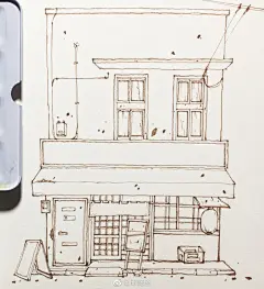 钢笔淡彩 水彩 素材