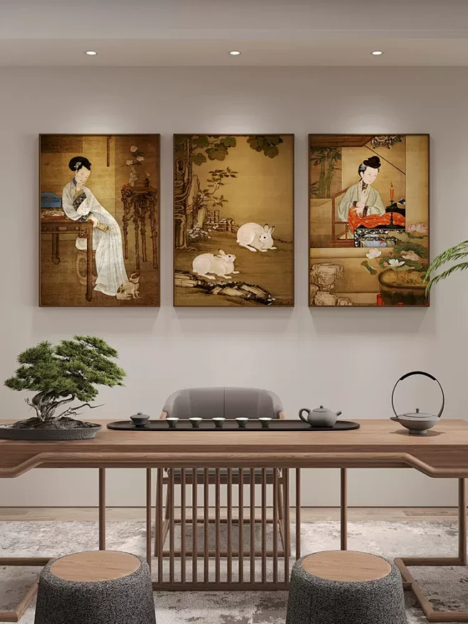 春阁倦读新中式古朴仕女图国画宋代美学茶室挂画餐厅客厅书房壁画-tmall.com天猫-花瓣网
