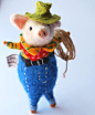 Original Handmade Needle felted Animal Cowboy Piggy