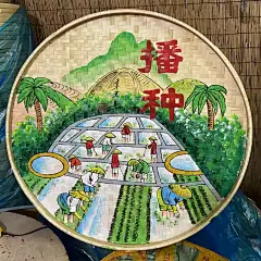 手绘竹编簸箕画乡村振兴田园庭院壁画农耕文化美丽乡村竹筐画装饰-淘宝网