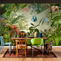 东南亚风格手绘热带雨林芭蕉叶壁纸壁画餐厅客厅电视背景墙纸墙画-淘宝网