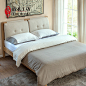 纯实木双人床 白橡木床1.5米 1.8米 简约现代环保软包布艺靠背床