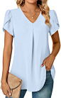 Anyally Women&#39;s Summer Dressy Chiffon Blouses V Neck Short Sleeve Tunic Tops for Leggings Casual T-Shirts