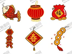 春节小素材 【酷图网】中国年,春节素材,鱼,灯笼,福袋,鞭炮挂件,春,铜钱