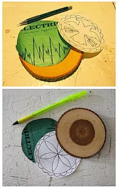 精美的木头截面绘画艺术杯垫手工制作