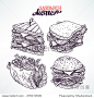 set of four delicious appetizing sandwiches. hand-drawn illustration