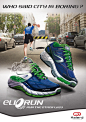 2012 / PRINT Kalenji (Decathlon) : The first print for the Kiprun MD, I had to explain the technologic and the upscale of the shoes.That's why there is 3D style graphism of the back of the shoe that let us see the CS pad, and circles under the shoe that e