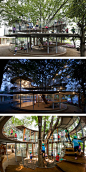 We can either work with nature, or work against it. On this spectrum, these architects have decided to find a middle ground: instead of chopping down trees and building their houses, the trees are incorporated as a part of the new structures.: