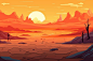 戈壁荒漠沙漠落日风景插画矢量图设计素材