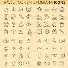 旅游、旅游、暑假、摄影、摄像系列图标。