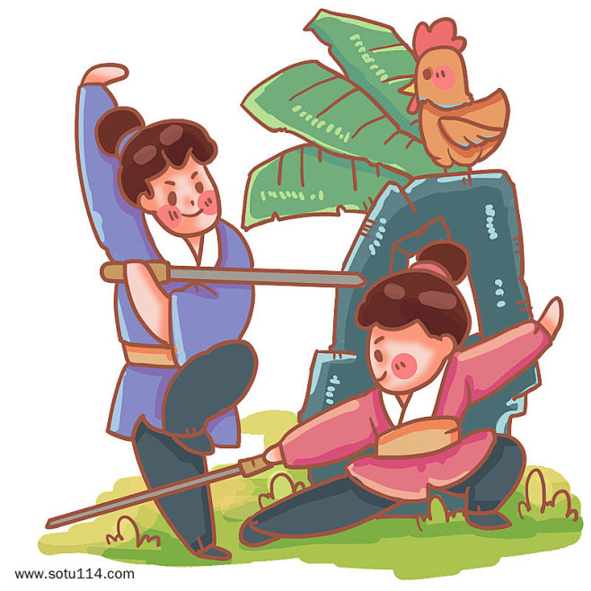 闻鸡起舞古童插画