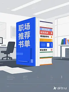 关于职场推荐书单的海报，扁平插画。