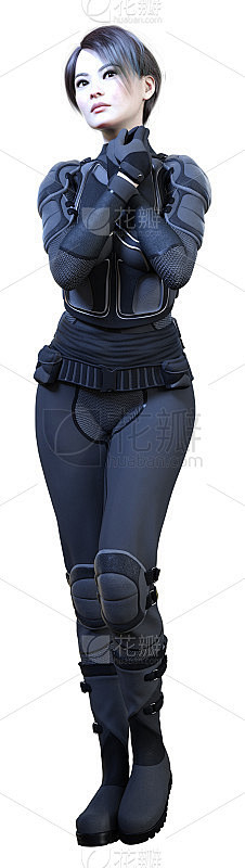 3D插画科幻女战士在白色