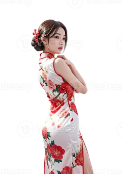 AI 生成的女士旗袍，中国新年，PNG 透明背景，AI 生成