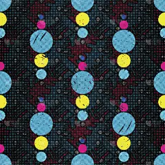 明亮的迷幻几何抽象圆在黑暗的背景无缝图案