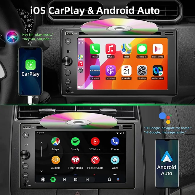 Amazon.com: Double Din Car Stereo with CD/DVD Player Apple Carplay ...