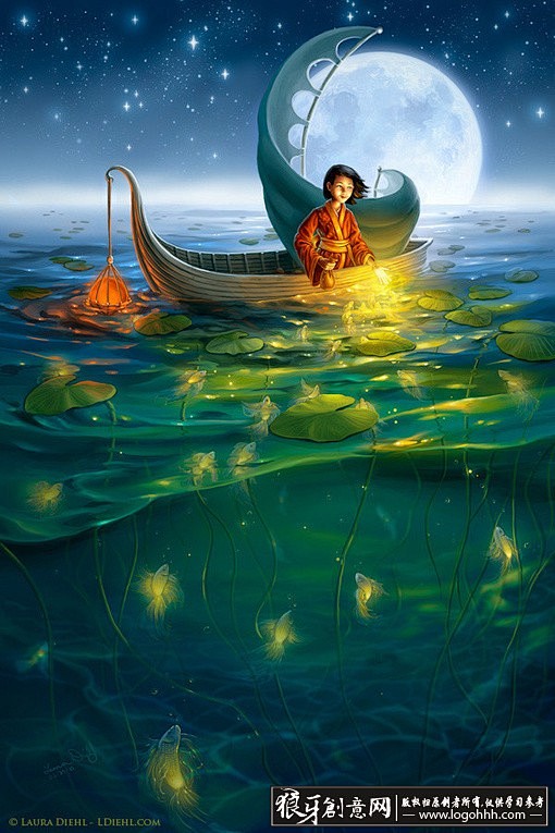 插画/手绘 月亮船插画设计 创意梦幻场景.