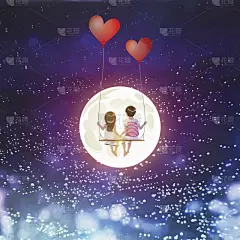月亮,星星,心型,异性恋,天空,卡通,气球,七夕节,请柬,贺卡