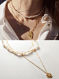 [단독][SET] Vintage coin pearl choker SET