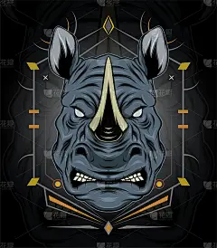 犀牛符号设计吉祥物与现代插画概念风格的徽章，徽章和t恤印花。愤怒的犀牛插图。