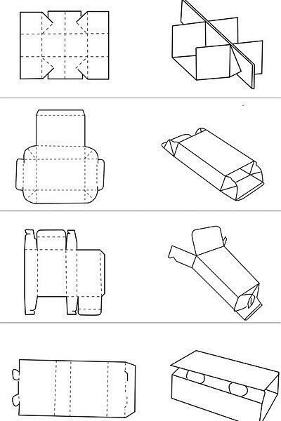 一组包各式各样的装纸盒展开图设计 ​ ​...