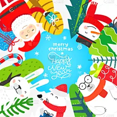 可爱的,明信片,矢量,贺卡,性格,新年前夕,简单,雪,装饰物