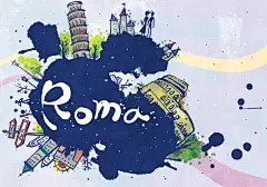 插画—罗马的古斗兽场和古代建筑psd素材