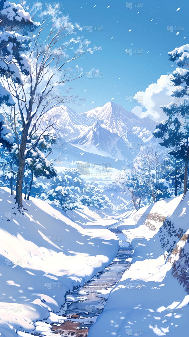 通用动漫风自然雪景背景素材