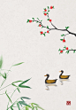石家小鬼原创中国风二十四节气插画，商用请联系邮箱shijiaxiaogui@qq.com，未经允许严禁商用。春天 桃花 竹外桃花三两枝，春江水暖鸭先知。
