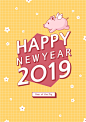 黄色背景 天使小猪 创意字体 2019新年插图插画设计AI ti344a10502
