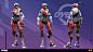 omega legends, wd : This is an early example of Omega Legends, which was recently unbanned. 
This time, the theme of the skin is mecha, and the classes are doctor (can release healing drones), zero (with flying minions). The first design was rejected. You