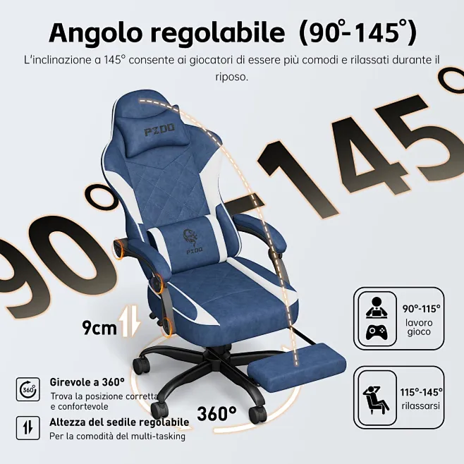 SONGMICS Sedia Gaming, Sedia Ufficio Scrivania, Ergonomico, con Poggiapiedi, Poggiatesta Regolabile, Cuscino Lombare, Portata 150 kg, Grigio e Nero OBG77BG