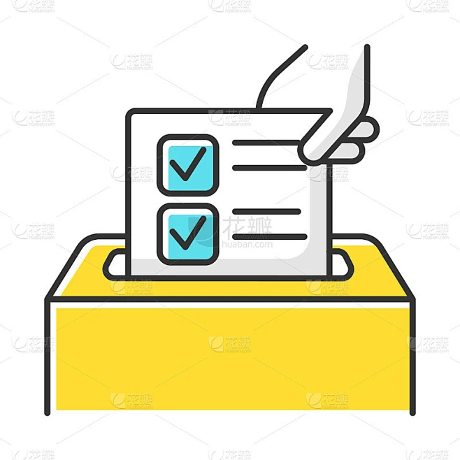 匿名调查颜色图标。投票箱。反馈形式。民意调查。社会研究。评估。投票。数据收集。社会学。孤立的矢量图素材-花瓣网