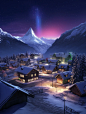 Midjourney | 雪山下小镇