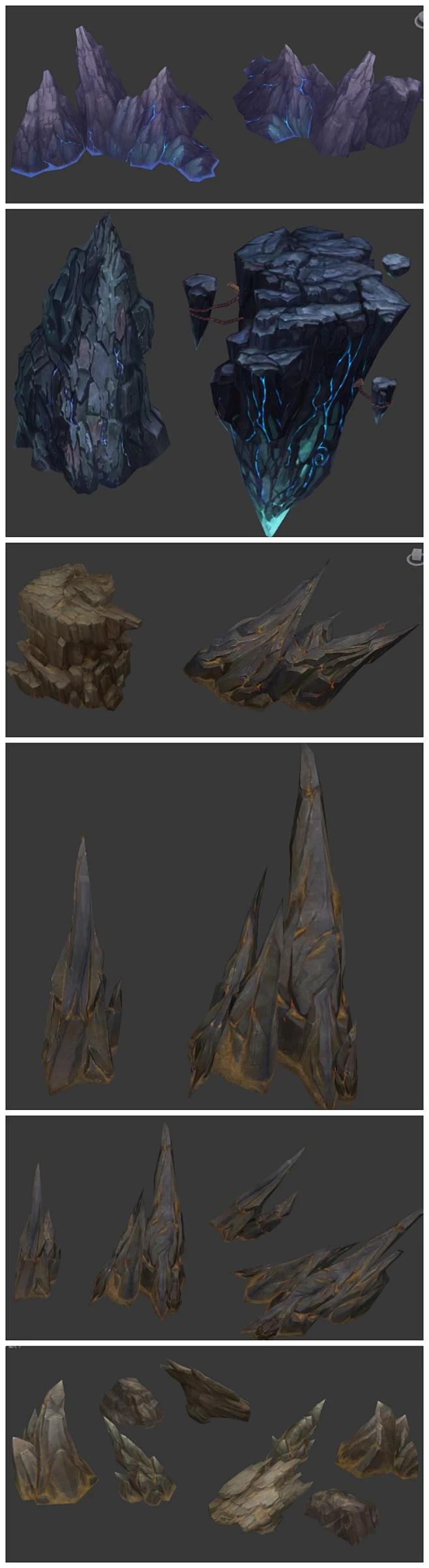 游戏美术素材 写实手绘山石 石头 沙漠草地熔岩石头 3D模型贴图 3dmax源文件 CG原画参考设定-花瓣网
